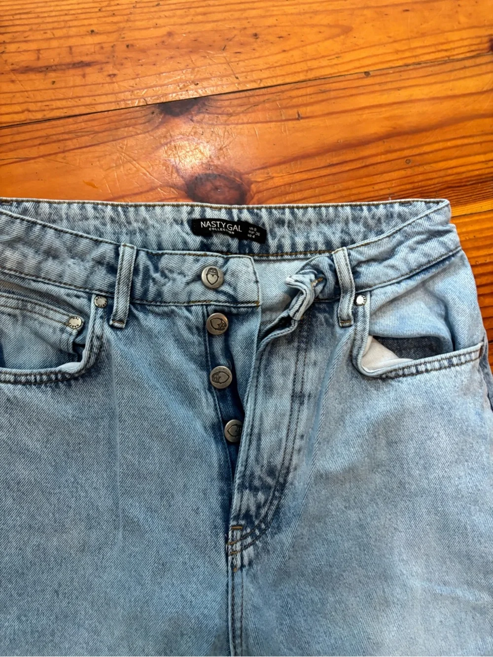 Nasty Gal Light Blue High-Waist Button-Fly Jeans